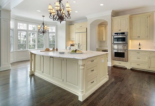 gleaming laminate flooring in modern kitchen in Hudson